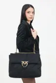 Pinko Love Extra Puff Maxi Quilt Black Nylon flap shoulder bag with chain strap