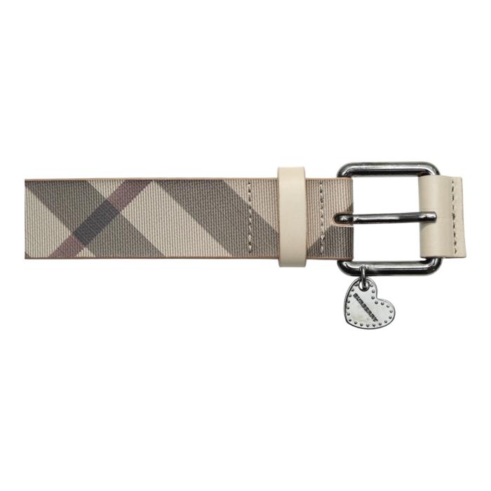 Burberry Beige Nova Check Heart Coated Canvas & Leather Buckle Belt size 40/100