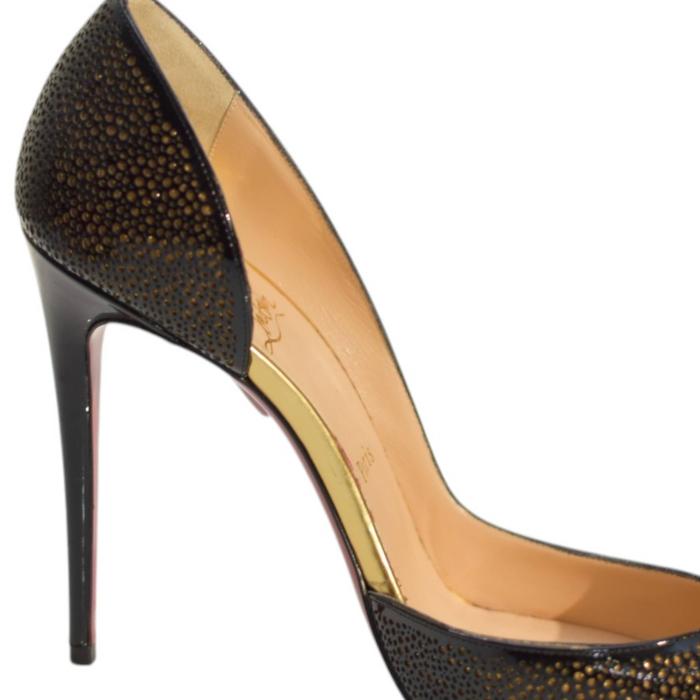 Christian Louboutin Galupump 100 Patent Leather Pumps in Black & Gold size 40