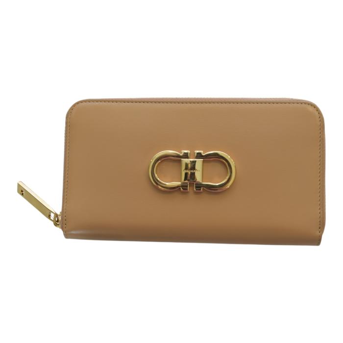 Salvatore Ferragamo Gancini leather wallet zip around gold logo-lettering NWB