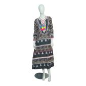 Gooshwa Multicolor Ethnic Print Maxi Kaftan Long Summer Cotton Dress size S, New