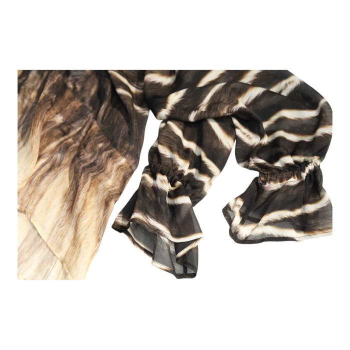Roberto Cavalli Brown Zebra Pattern Silk Top Long Sleeves Tunic Blouse sz 42