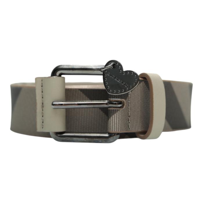 Burberry Beige Nova Check Heart Coated Canvas & Leather Buckle Belt size 40/100