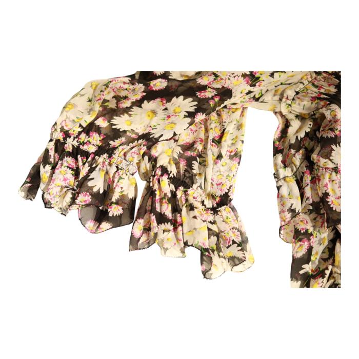 Blumarine Floral Pattern Silk Top Short Sleeves Ruffles Tunic Blouse sz 42