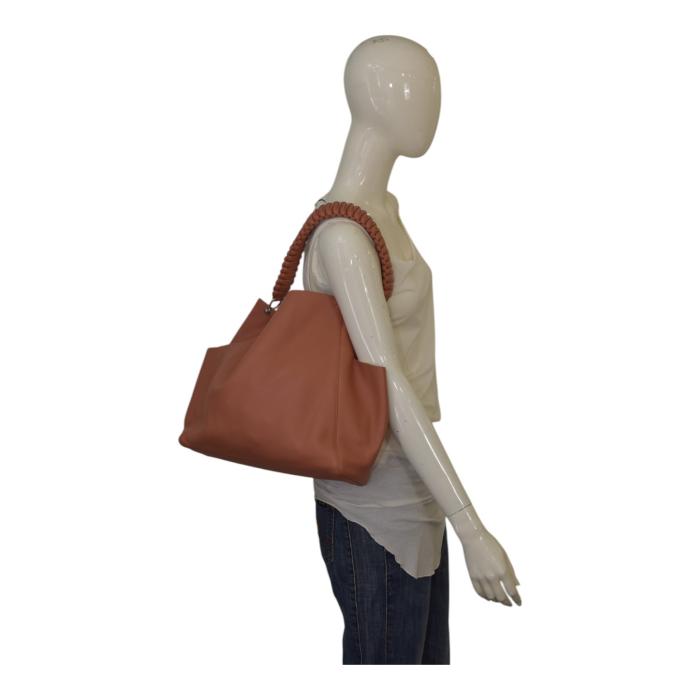 CALLISTA Loom Leather Shoulder Bag With Removable Zip Pouch In Peach 560euro