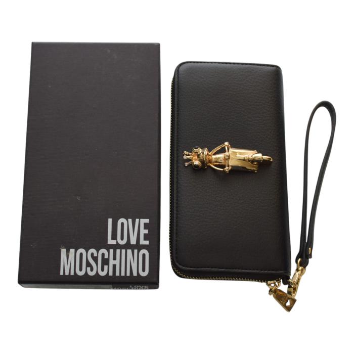 Love Moschino "FROG on bike" zip around gold logo-lettering wallet wristlet