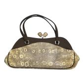 Prada Lizard & Brown Satin Top Handle Bag with Kiss Lock Closure Double Handles