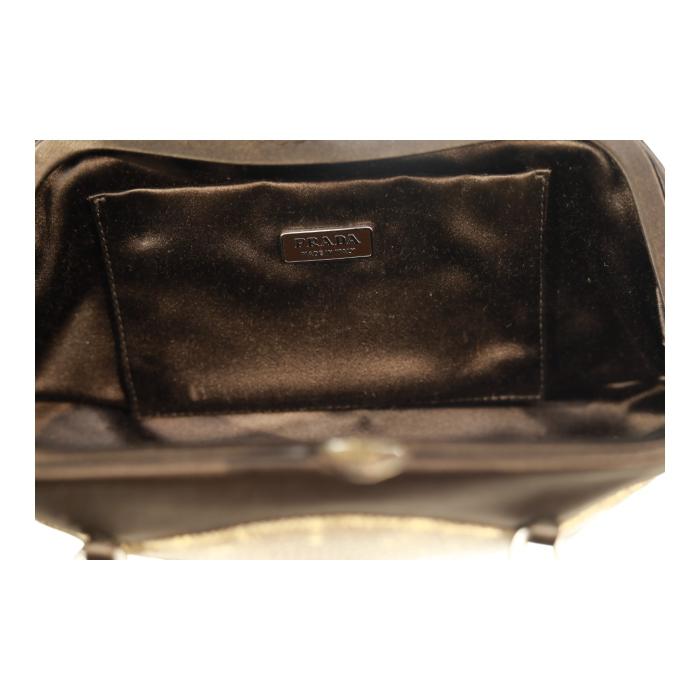 Prada Lizard & Brown Satin Top Handle Bag with Kiss Lock Closure Double Handles