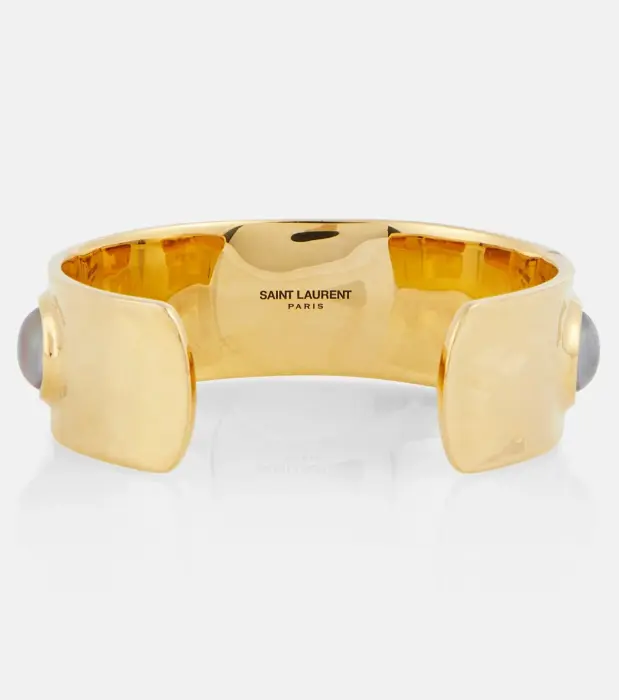Saint Laurent Arty cabochon stone-embellished cuff gold-toned metal bracelet