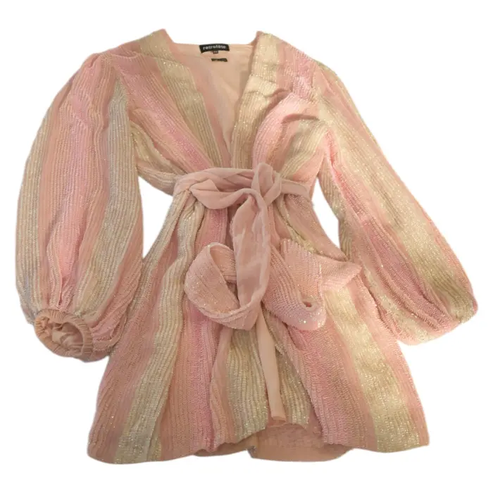 Retrofete Gabrielle Robe Dress Fully Sequined Long Sleeve Mini Wrap size XS  - Swap Shop
