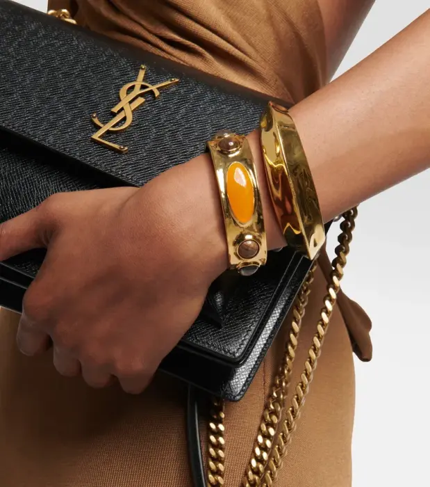Saint Laurent Arty cabochon stone-embellished cuff gold-toned metal bracelet