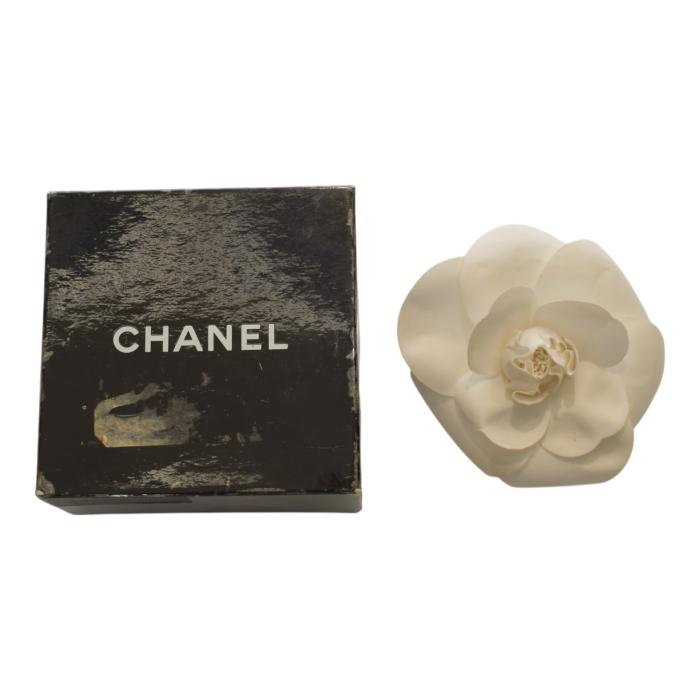 CHANEL Brooch Corsage White Camellia Flower Pin Vintage Made In France