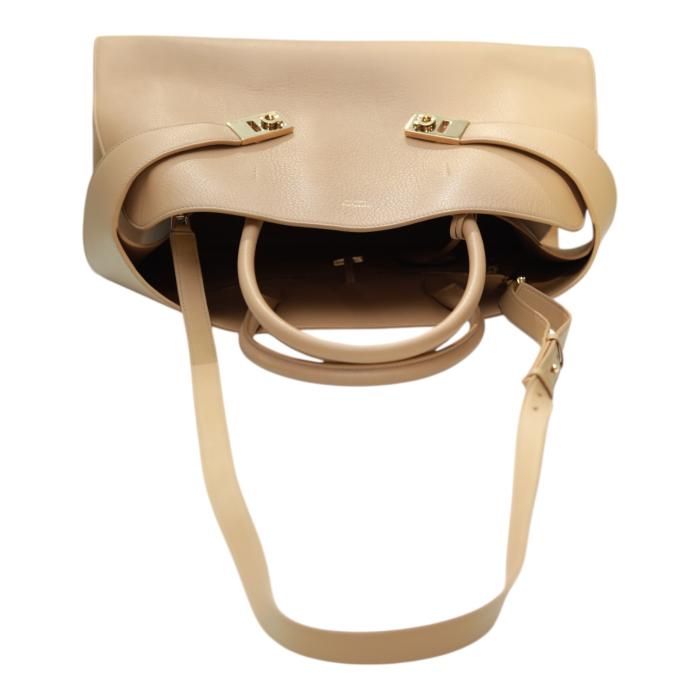 New WOT Salvatore Ferragamo Hug bag top-handle  calfskin leather bag beige stone