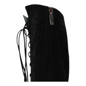 Saint Laurent Black Suede Lace up Knee High Boots Heels Shoes size 38,5