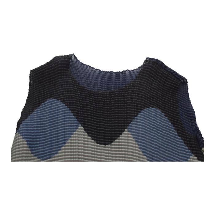 Issey Miyake light pleated midi dress has asymmetrical sleeveless blue gray sz 2  