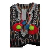 Gooshwa Multicolor Ethnic Print Maxi Kaftan Long Summer Cotton Dress size S, New