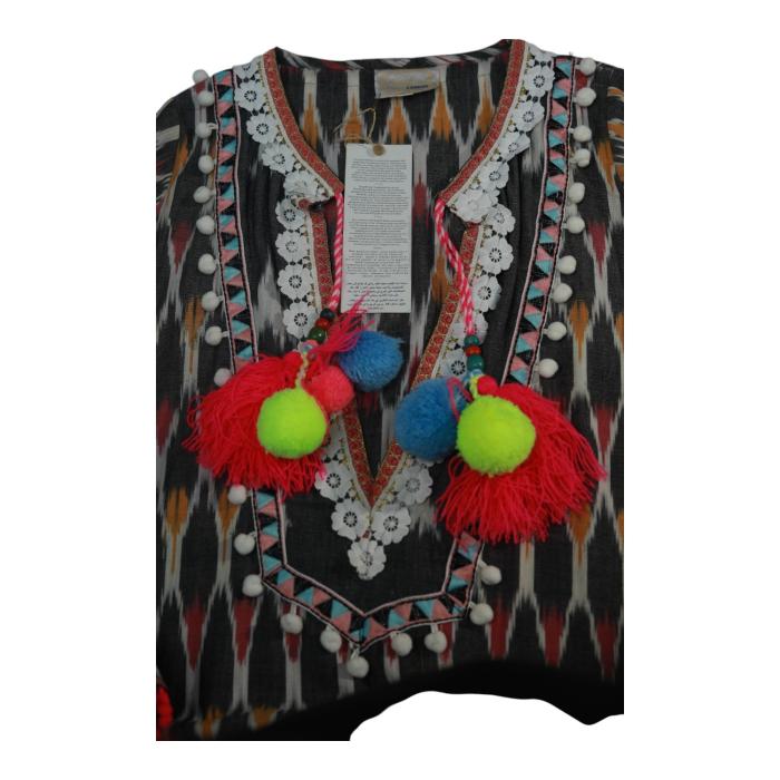 Gooshwa Multicolor Ethnic Print Maxi Kaftan Long Summer Cotton Dress size S, New