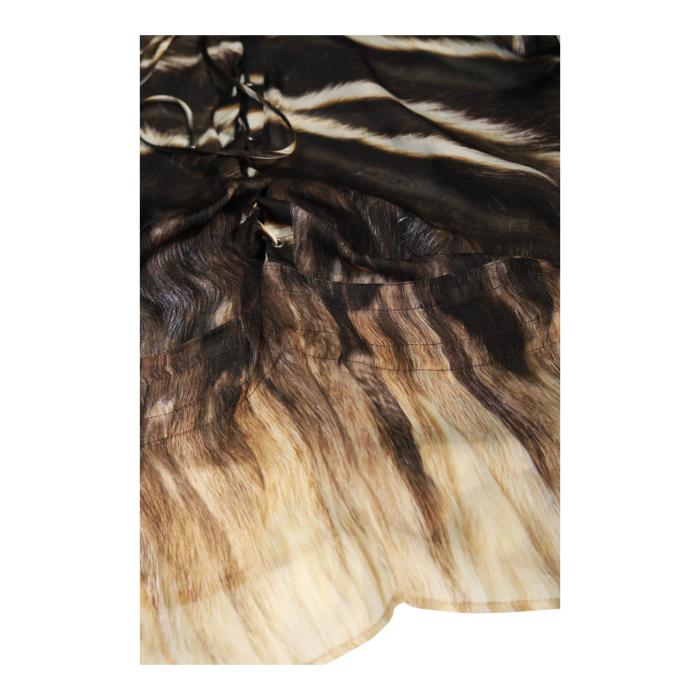 Roberto Cavalli Brown Zebra Pattern Silk Top Long Sleeves Tunic Blouse sz 42