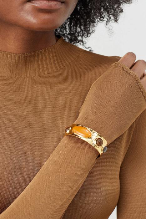Saint Laurent Arty cabochon stone-embellished cuff gold-toned metal bracelet