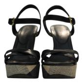 Burberry Black Leather Signature Check Wedges Platform Strappy Sandals Shoes 40
