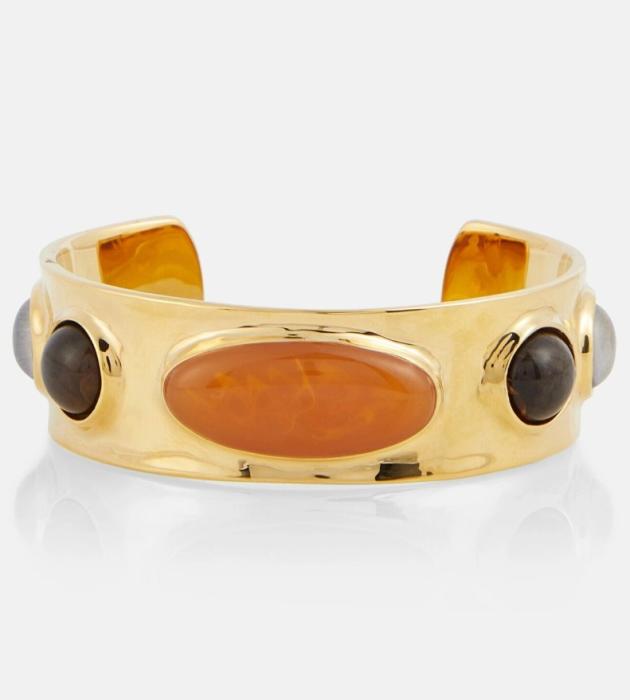 Saint Laurent Arty cabochon stone-embellished cuff gold-toned metal bracelet