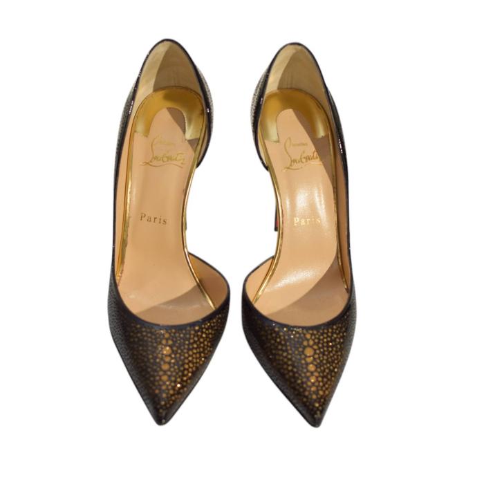 Christian Louboutin Galupump 100 Patent Leather Pumps in Black & Gold size 40