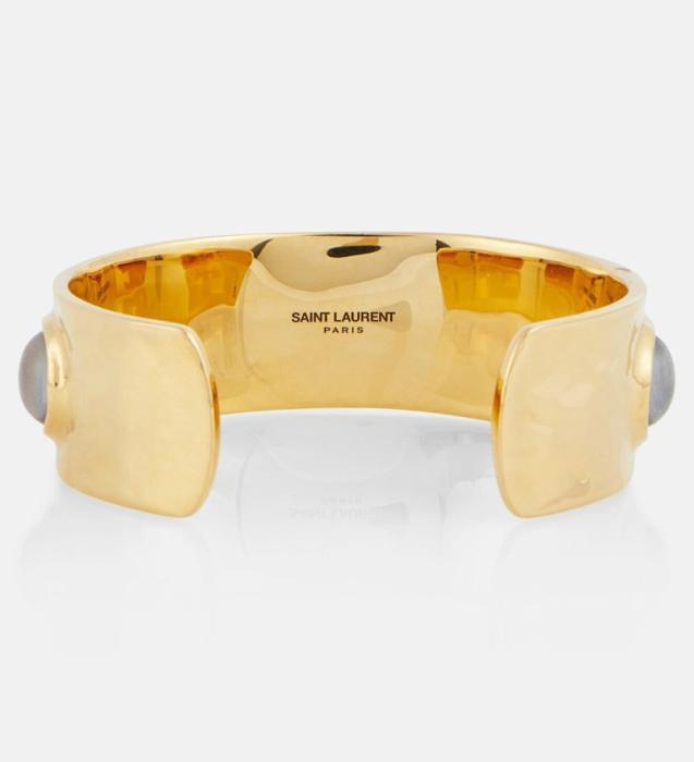Saint Laurent Arty cabochon stone-embellished cuff gold-toned metal bracelet