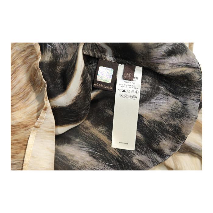 Roberto Cavalli Brown Zebra Pattern Silk Top Long Sleeves Tunic Blouse sz 42