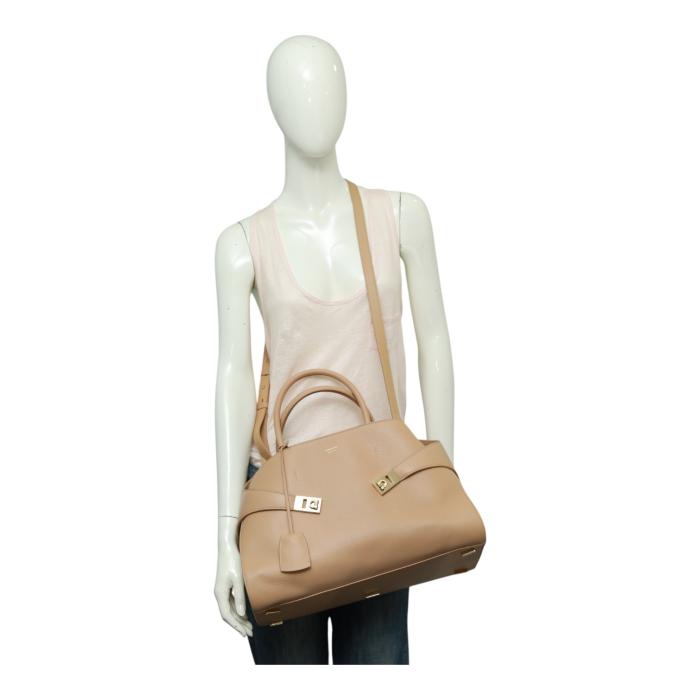 New WOT Salvatore Ferragamo Hug bag top-handle  calfskin leather bag beige stone