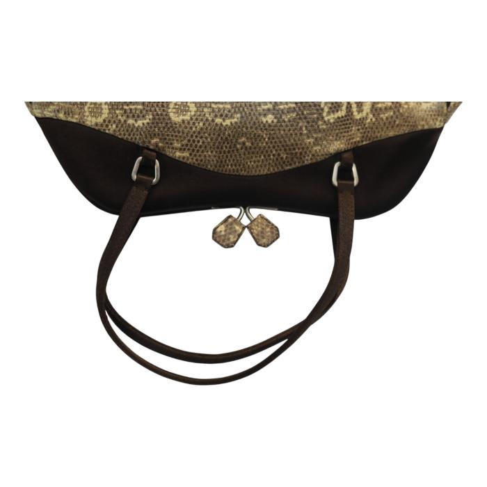Prada Lizard & Brown Satin Top Handle Bag with Kiss Lock Closure Double Handles