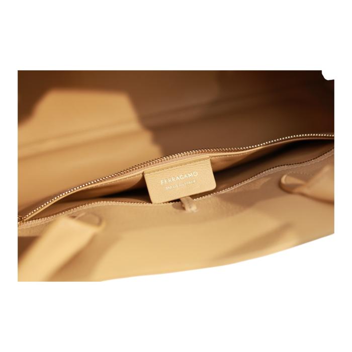 New WOT Salvatore Ferragamo Hug bag top-handle  calfskin leather bag beige stone