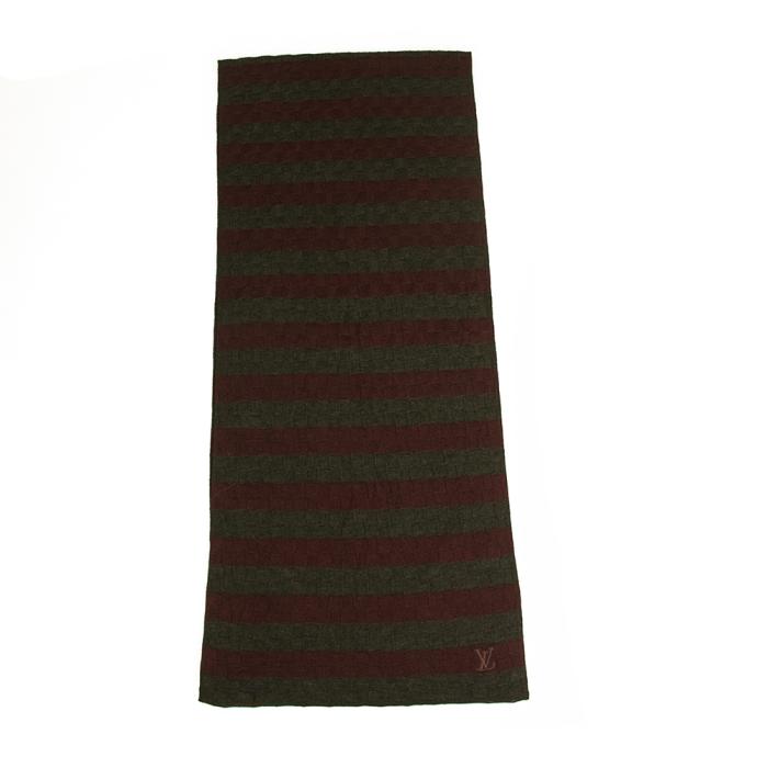 Louis Vuitton gray & burgundy wool & cashmere LV damier pattern mens long scarf