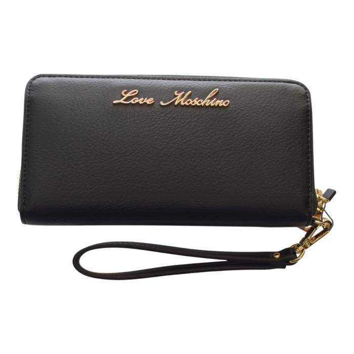 Love Moschino "FROG on bike" zip around gold logo-lettering wallet wristlet
