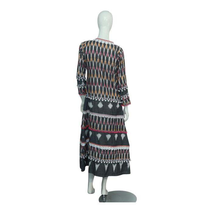 Gooshwa Multicolor Ethnic Print Maxi Kaftan Long Summer Cotton Dress size S, New