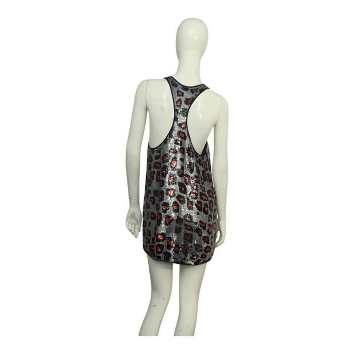 Ashish Silvery Fully Sequined Leopard Print Mini Length Tank Dress size S