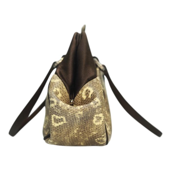 Prada Lizard & Brown Satin Top Handle Bag with Kiss Lock Closure Double Handles