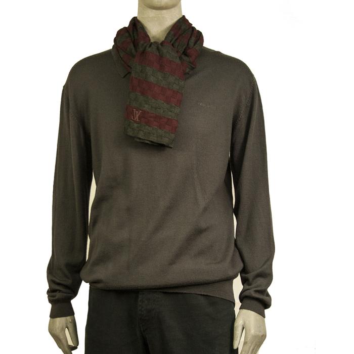 Louis Vuitton gray & burgundy wool & cashmere LV damier pattern mens long scarf