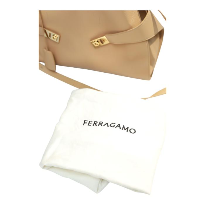 New WOT Salvatore Ferragamo Hug bag top-handle  calfskin leather bag beige stone