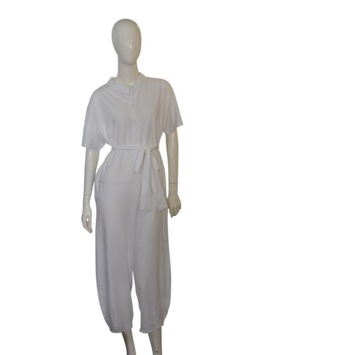 Four Minds White Short Sleeves Belted Cropped Jumpsuit Playsuit size S /M