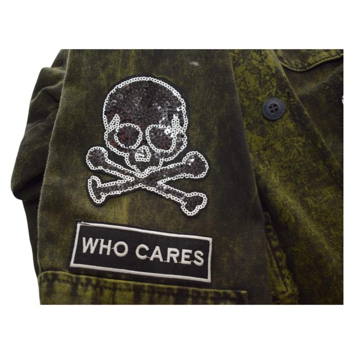 Ayios Athens Distressed Green Army Look Collared Jacket w. Patches