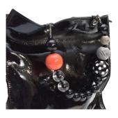 Roberta Gandolfi Black Patent Leather Beaded Top Handles Handbag Zipper Bag
