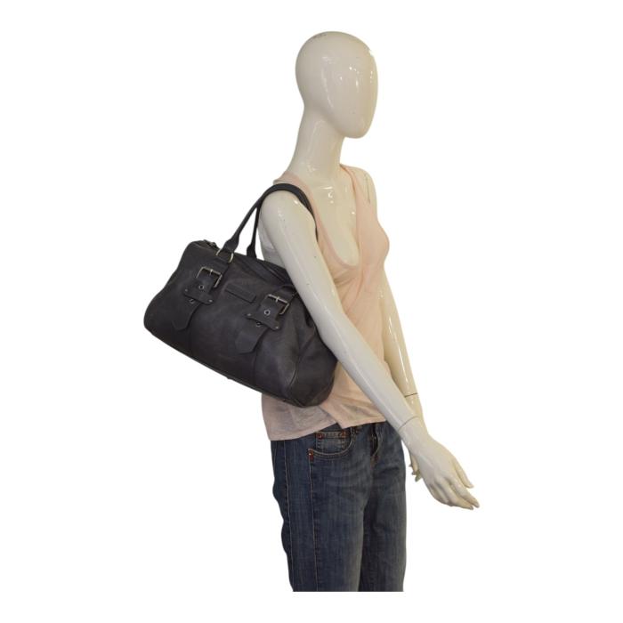 Longchamp Kate Moss Gray Pebbled Leather Zipper Top Satchel bag Handbag