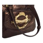 Iceberg Shiny Brown Snakeskin Leather Top Handles Small Handbag Shoulder bag