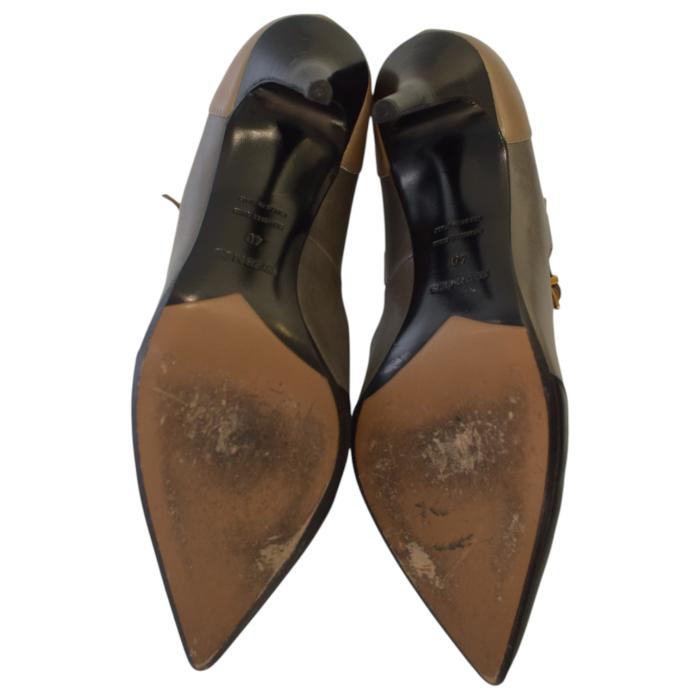 Hermes Black & Gray Leather Mary Janes Pointed toe Heel Pumps sz 40 US 10