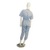 Pinko Blue Denim Short Sleeves Zipper Cropped Jumpsuit Playsuit size 38