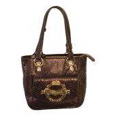 Iceberg Shiny Brown Snakeskin Leather Top Handles Small Handbag Shoulder bag