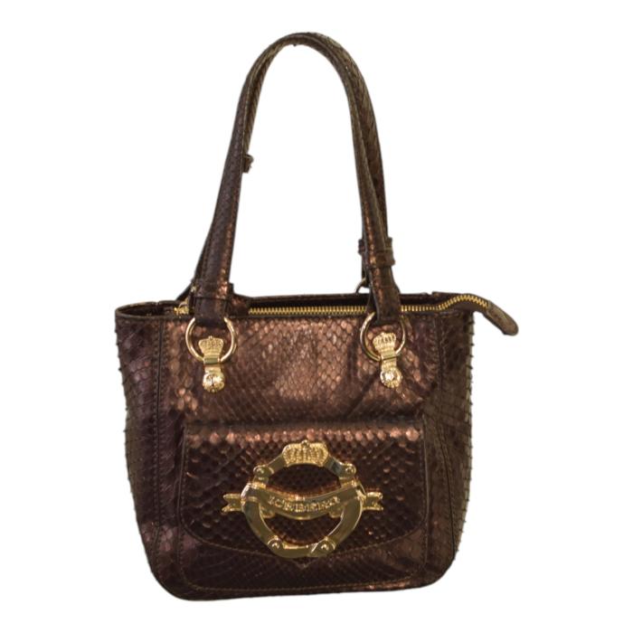 Iceberg Shiny Brown Snakeskin Leather Top Handles Small Handbag Shoulder bag