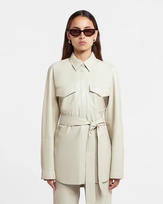 Nanushka creme Okobor™ Alt-Leather Shirt  slightly loose fit tie-front waist S B
