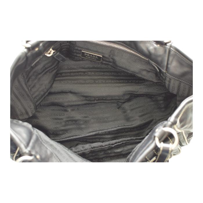 Prada Black Nappa Leather Double Front Flap Buckle Pockets Shoulder Bag