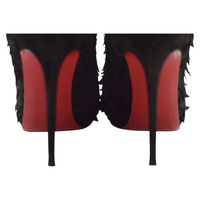 Christian Louboutin Black Suede Diplonana Open Toe Ankle Booties Size 37.5